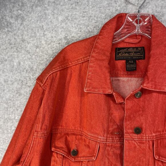 ❤️ Eddie Bauer Womens M Petite Red Denim Trucker Jacket Vintage Seattle ❤️ - Picture 7 of 9